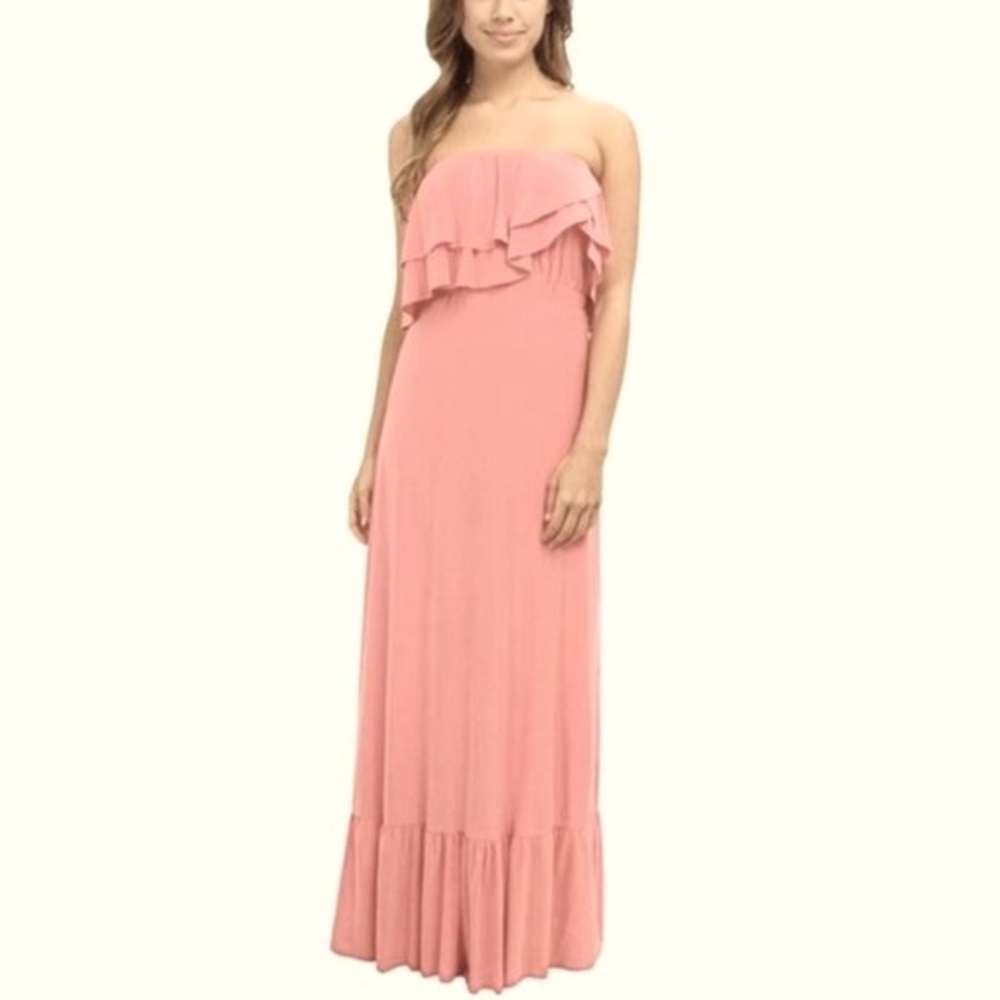 🌼 T-Bags Los Angeles Strapless Ruffle Top Maxi Dress in Peach, S